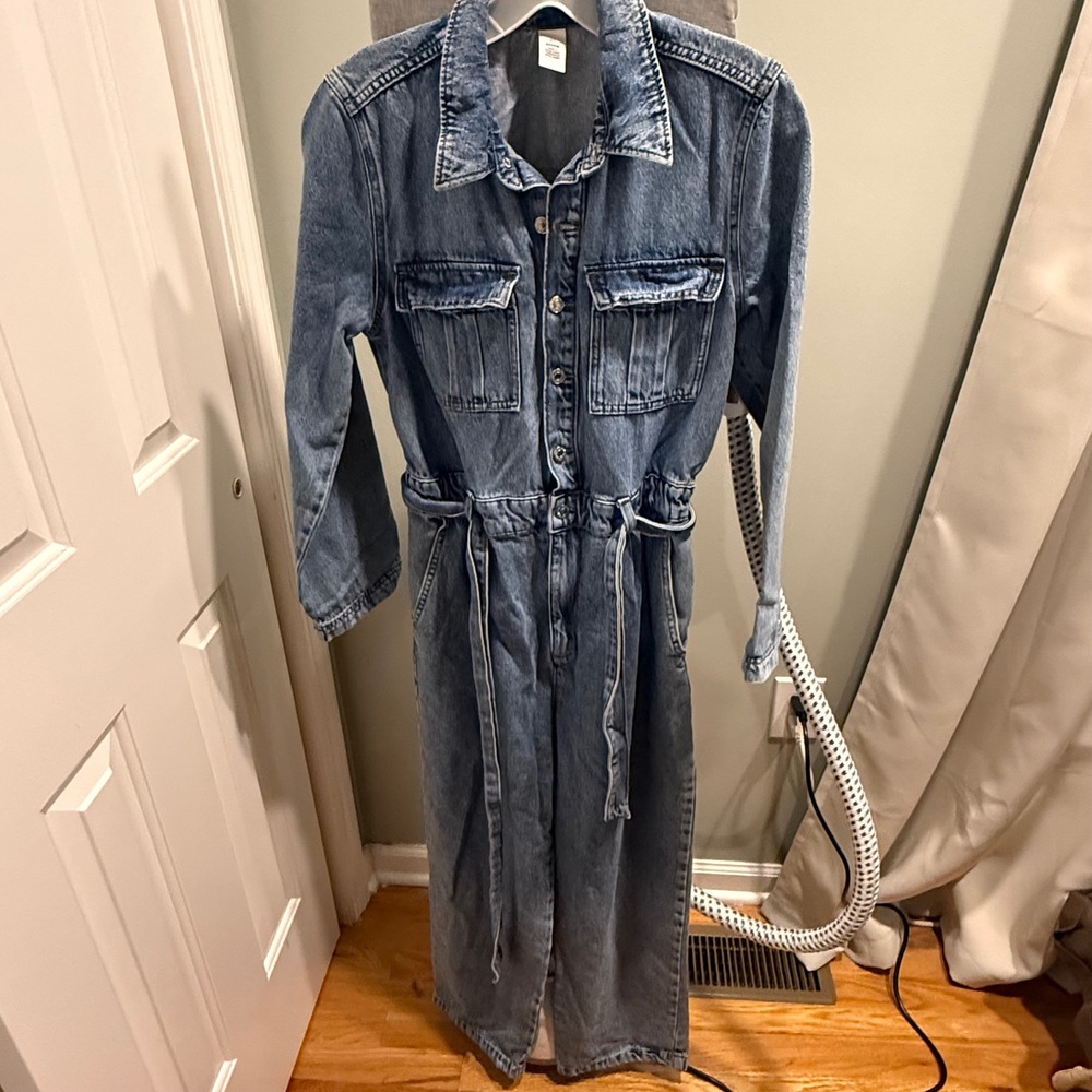 H&M &Denim Womens Blue Denim Boiler Suit S Long Sleeve Utility Coveralls Cotton